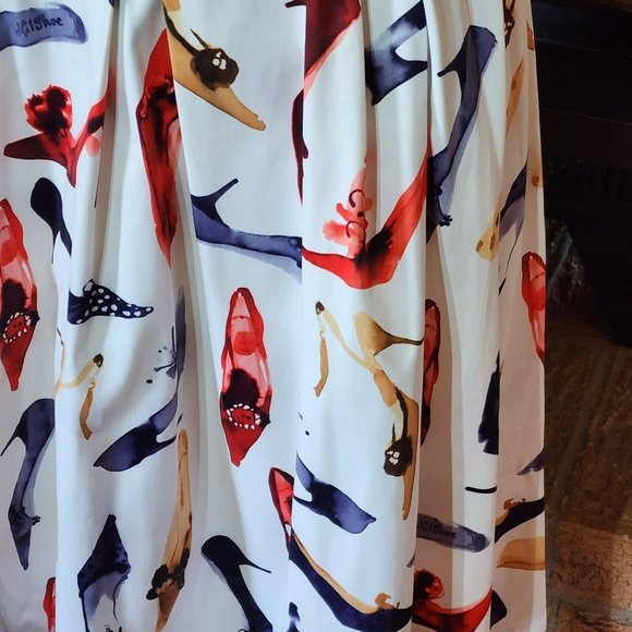 Depri White Swing Skirt Multicolor High Heel Print Size S - Picture 3 of 6